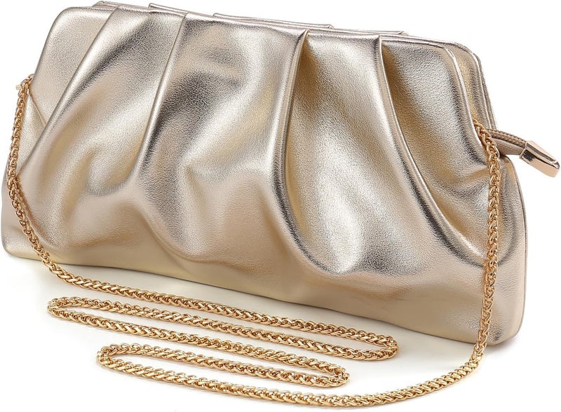 FanChris Evening Bag for Women Ruched Clutch Purse Detachable Metal Chain Crossbody Bag - Image 2